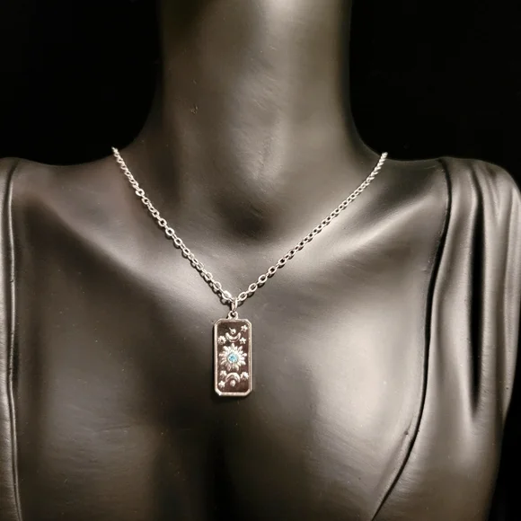 2/$20 Celestial Silver with Blue Rhinestone Layering Necklace - Picture 3 of 5